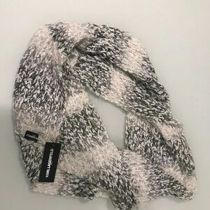 Karl Lagerfeld Ikonik Karl Ombre Infinity Scarf Grey Black White Knit (NWT)